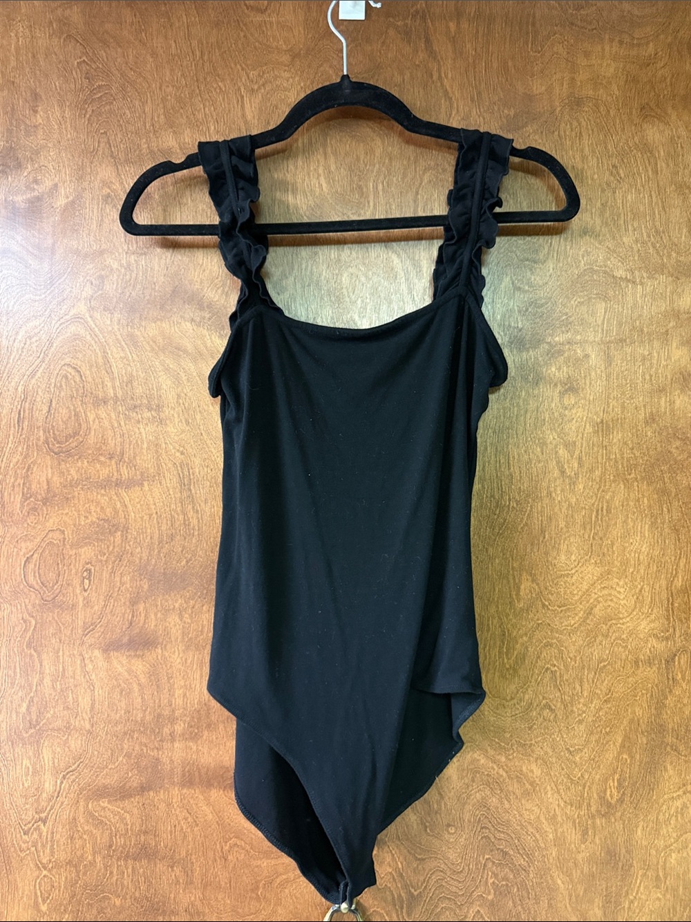 Black Ruffled Strap One-Piece Bodysuit